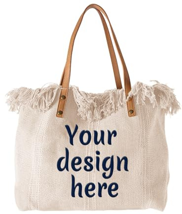 XSTZR Personalisierte Tragetaschen für Frauen, individuelle Strandtaschen mit Namen/Text, individuell bestickte Stroh-/handgefertigte Perlen-Canvas-Tasche