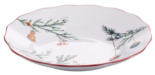 Set 6 Piatto fondo in porcellana 22,5 cm, decoro natalizio, Rametto