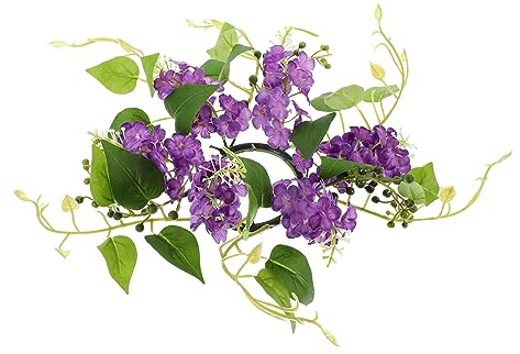 ROMISBABA Artificial Hyacinth Candle Ring Wreath with Purple Flowers and Leaves and Material Multipurpose Wedding Table Decoration for Parties Banquets Home and Festival Use
