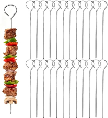 24PCS Metal BBQ Skewers, 15cm Reusable Skewer, Metal Skewers Stainless Steel, Food-Grade Kebab Sticks, for Oven, Air Fryer, Grilling, Turkey Kebabs, Chicken Skewer