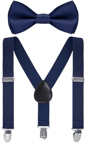 Zczfv Kinder Hosenträger Fliege Set, Hosenträger Kinder Verstellbar mit Elastischer Y-Form für Jungen und Mädchen Geburtstag Einschulung Party (Dunkelblau)