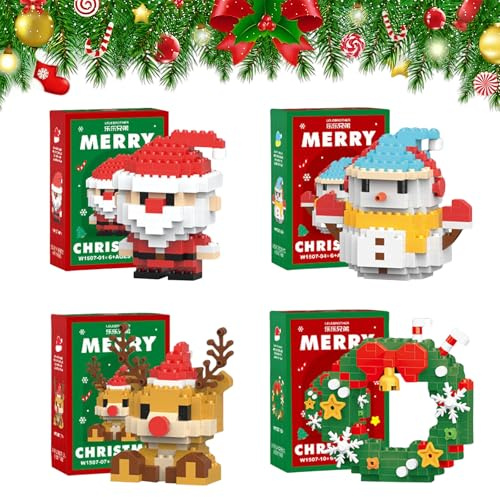 4 Stück Weihnachts-Baustein-Set, Weihnachtsmann Rentier Puzzle zum Zusammenbauen, DIY Weihnachtsbaustein-Spielzeug, Kleine Figuren for Kinder als Geschenk, Weihnachtsbaum-Dekorationen