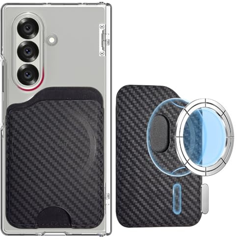 Miimall Magnet Wallet für Samsung Galaxy S25 S26 S24/Galaxy Z Fold 7/iPhone 17 16, Slim Leder Card Holder Mag Safe Portemonnaie Magnetischer Handy Kartenhalter für Samsung/iPhone Serie-Kohlefaser