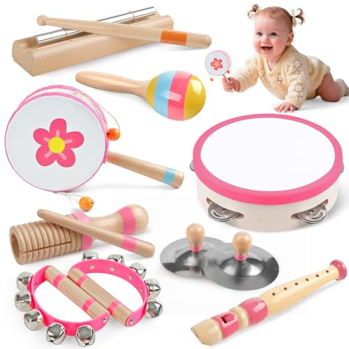 Musikinstrumente für Kleinkinder 1 2 3-jährige Mädchen, Baby Montessori Holzspielzeug für Kinder von 1-3 Jahren, Musikinstrumente für Vorschulalter, Weihnachts/Geburtstagsgeschenk für Baby Mädchen