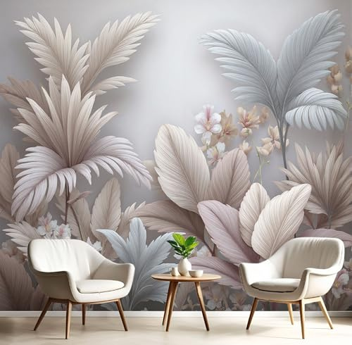Carta da Parati Fotografica Murale 250x175cm Piante acquerellate Del Foglie e fiori Carta da Parati Effetto 3d Decorazione Murale Poster da Parete per Camera da Letto per Ragazzi, Talpa