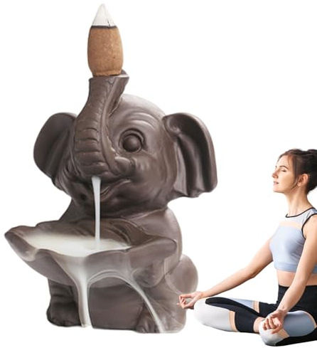 Weihrauchbrenner Wasserfall, Weihrauchbrenner aus Keramik, Elefantenrückflussbrenner, Elefantenstatue, Meditationszubehör für Parfüm-Dekoration