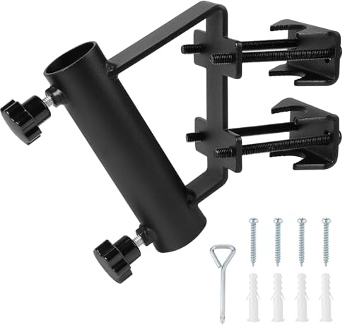 Supaway Soporte para mástil de Bandera ⌀3cm Soporte de Bandera Exterior, Montaje en Pared o barandilla (Horizontal/Vertical) Soporte de Bandera Fijo para Balcones, Camiones (12x12x3cm, Negro)