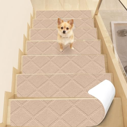 YushengTai Tappeto Scale Interne, 15 Pezzi, Autoadesivi, Antiscivolo, Riutilizzabili, per la Protezione di Animali Domestici e Bambini più Grandi (Beige, 55 cm x 19 cm)