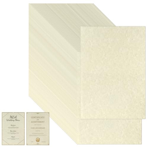 NIXRET 100 Sheets Printed Parchment Paper - A4 Blank Double-Sided Printing Parchment Paper, Ivory Antique Textured, for Certificates, Diplomas