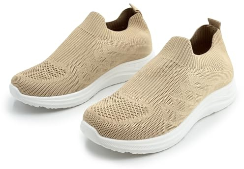 JOMIX Scarpe Leggere Donna Traspiranti Slip On da Camminata Quotidiana Sneakers Estive Casual Senza Lacci con Suola Flessibile Memory Foam Morbida per Passeggiate Viaggi e Uso Giornaliero Beige 38