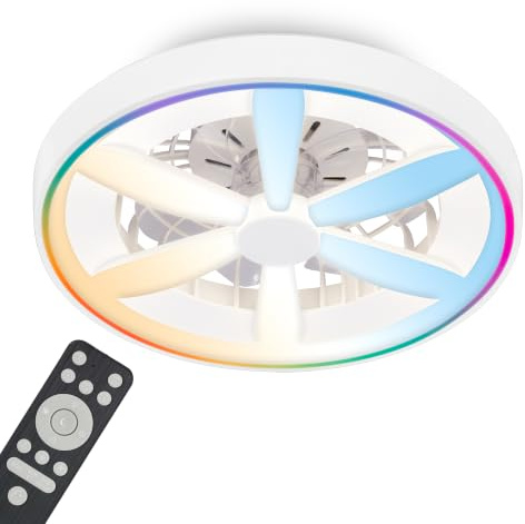 BRILONER - Ventilatore da soffitto con luce LED, telecomando, motore DC silenzioso con 5 velocità, RGBIC, CCT e luminosità regolabile, lampadario ventilatore da soffitto, lampadario, 48 cm, bianco