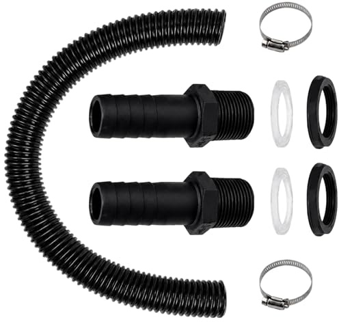 9Pcs Water Butt Hose Connector Kit, 25mm Leakproof Rain Barrel Fittings with 50cm Flexible Hose & Clamps, Heavy Duty Adapter for Garden Irrigation, Pond Circulation and Farm Water Distribution