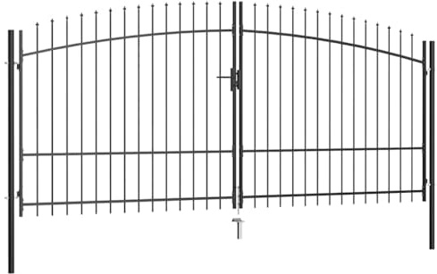 QJBSAVVA Puerta de jardín doble Woerden con punta de lanza, 400 x 224,5 cm, acero recubierto de polvo, doble hoja para valla, puerta de entrada estable con 3 llaves, color negro