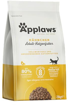 Applaws getreidefreies Katzentrockenfutter mit Huhn für ausgewachsene und reife Katzen, natürlich und vollständig (1x 7,5kg Packung)