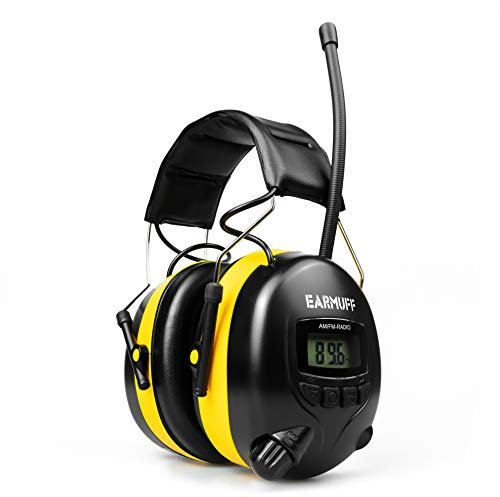 EARMUFF Gehörschutz mit AM/FM Radio, AUX Anschluss & 31 dB Dämmung | Radio hören & Musik vom Handy abspielen | elektronischer Ohrenschutz für Erwachsene | Schallschutz für Baustellen & Gartenarbeit