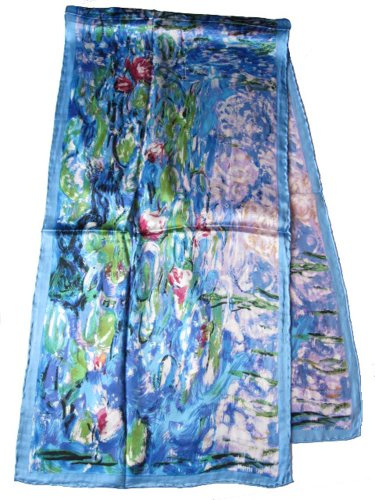 Avenella Seidenschal 175x43cm Kunstdruck Claude Monet Seerosen handrolliert | Seidenschal nach Claude Monet Seerosen Wasserlilien, Impressionismus, 100% Seide, handrolliert