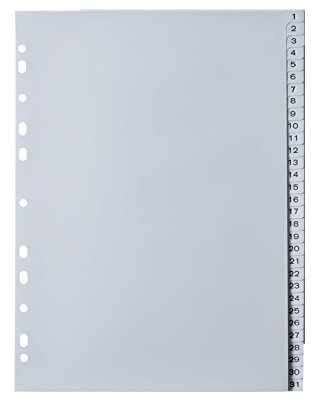 4x Ordner Register 1-31 / DIN A4 / Farbe: grau / 31tlg.