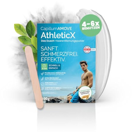Capillum AMOVE AthleticX 200g Pulver Premium Enthaarungscreme Intimbereich - extra sanftes Enthaarungspulver Männer Schmerzfreie Dusch-Haarentfernungscreme ohne Zusatzstoffe