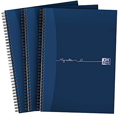 Oxford My Notes A4 Notebook, Wirebound, 8 mm Lined with Margin, 200 Page, Pack of 3, Perforated Edge, Optik Paper+, Navy