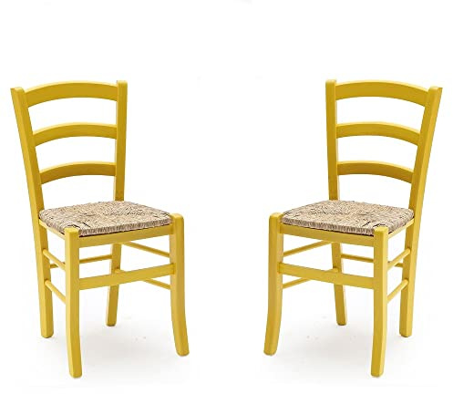 Liberoshopping Sedie Venezia in Legno massello Colorata con Seduta in Paglia Set da 2 (Giallo)
