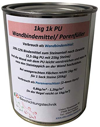 VBM-50 1K PU Steinteppich Wand Bindemittel Sockel Treppe Boden Versiegelung Betonversiegelung Bodenversiegelung flexibel (1kg, Farblos)