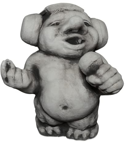 gartendekoparadies.de Massive Steinfigur lustiger Troll DJ Rock Mich! Höhe 27 cm, Grau, 7 kg aus Steinguss, Figur frostsicher für den Aussenbereich