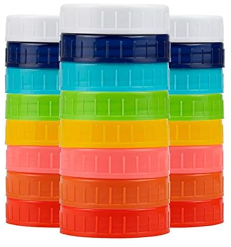 Tebery 24 Stück 70mm Kunststoff REGULAR MOUTH Mason Jar Deckel mit Silikon Ringe, Lebensmittelqualität farbige Lagerung Kappen für Mason Einmachgläser und mehr, Standard