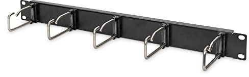 DIGITUS Panel de gestión de cables - 1U - 5 soportes guía 40 x 75 mm - 19 pulgadas - Para armarios de red y cables de red - Negro