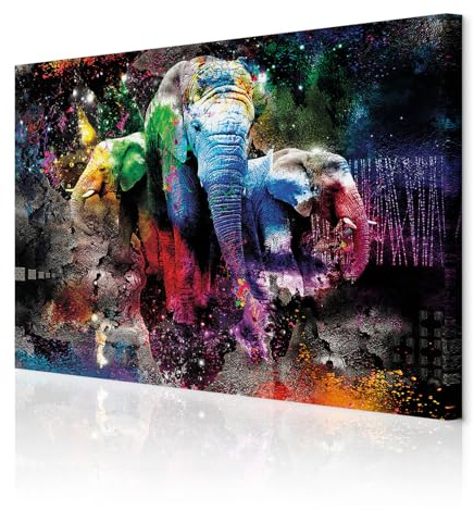 decomonkey Wandbilder Tiere Abstrakt 90x60 cm 1 Teilig Leinwandbilder | Strukturleinwand, Holzkeilrahmen, Bild auf Leinwand, Kunstdruck, Wanddeko, Wohnzimmer, Wanddekoration, Elefant