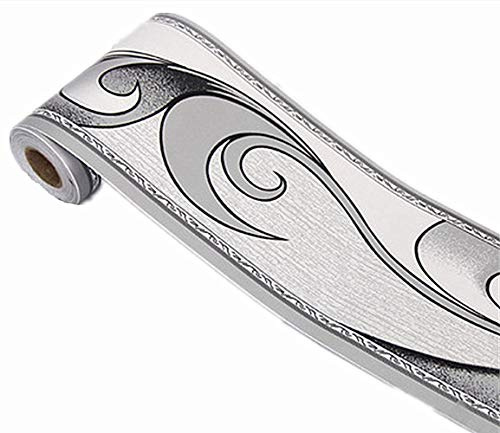 Ssamall Wasserdichte Wandbordüre, selbstklebende graue Wellen, dekorative Tapetenbordüre zum Abziehen und Aufkleben, PVC-Fliesen für Badezimmer und Küche, 10 cm x 10 m