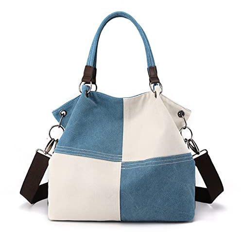CORIOS Bolsos de Hombro para Mujer Bolso de Mano Lona Bolso Bandolera Gran Capacidad Bolsa de Ocio Multifuncional Bolsos Cruzados Bolso Shopper para Compras Viajes Citas Trabajo Azul
