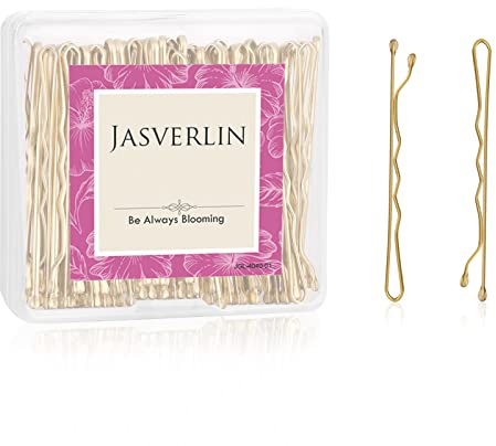 JASVERLIN 2,4 Lange Blonde Bobbypins, Große Goldene Haarnadeln, 100 Stk | Halter für Hochsteckfrisuren, Dicke Locken, Fein Dünn Haar, Deko-Clips, Wig, Gebogene Haarnadeln für Mädchen-Tanz, mit Etui