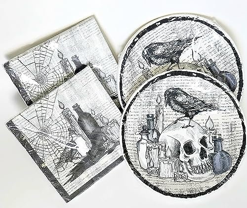 Halloween Gothic Skull Disposable Plates & Napkins - 32 Plates & 48 Napkins