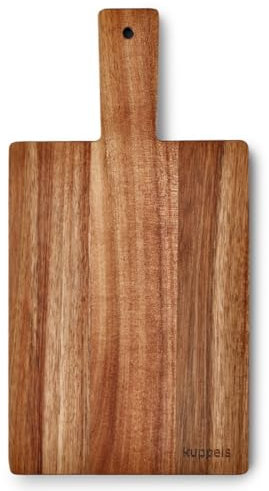 Kuppels Schneidebrett NICE | Akazienholz | 35 x 18 x 1,5 cm | mit Griff | Holzbrett klingenschonend | Schneidebrett Holz | Servierbrett | Brotzeitbrett Holz | Holzbrett Küche