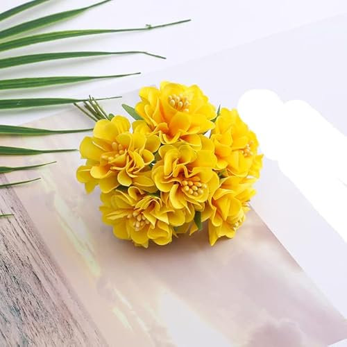 NAABHIKA 6 Stück Seide Staubblatt Künstliche Blumenstrauß Hochzeit Dekoration DIY Handgemachter Kranz Geschenk Scrapbooking Handwerk Gefälschte Blumen-Gelb,6PCS