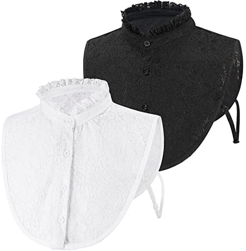 XEPST 2 Pièces Faux Col Femme Détachable, Demi Chemists Col Chemister Col de Chemise Removable Faux Colliers Col Amovible Dickey Col Détachable pour Femmes Filles Faveurs Décoratives, Dentelle