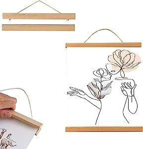 KARELLS Colgador para Carteles, Marco Fotos Madera Magnética, Percha Magnética Moderna de Madera, (41 cm)