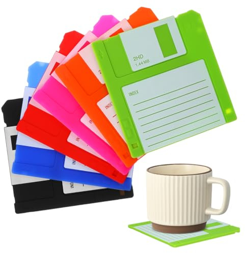 Cabilock Floppy Disk Untersetzer, | 6 Silikon Getränkeuntersetzer im Retro Design