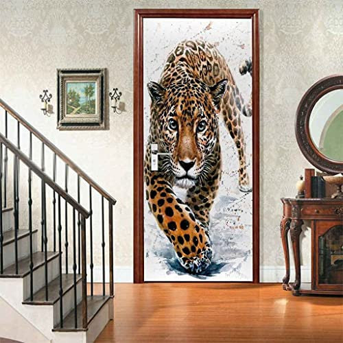 3D Türposter Türtapete Tierischer Leoparden-Print 90 X 200 Cm Türtapete Selbstklebend Türposter Fototapete Türfolie Poster Diy Selbstklebende Wandbild Pvc Wasserdichte Tapete - Türwandaufkleber