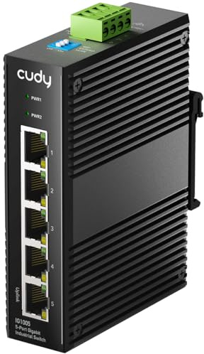 Cudy Switch Industrial 5 Porte Gigabit, Rail Din IP40, Protezione contro l'investimento di polarità e contro i cortocircuiti, Prevenzione delle tempeste Broadcast, IG1005