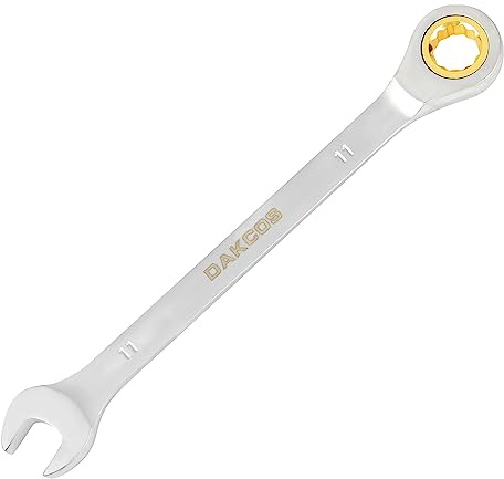 DAKCOS Llave combinada de trinquete Llave fija con carraca de 11mm, Cr-V