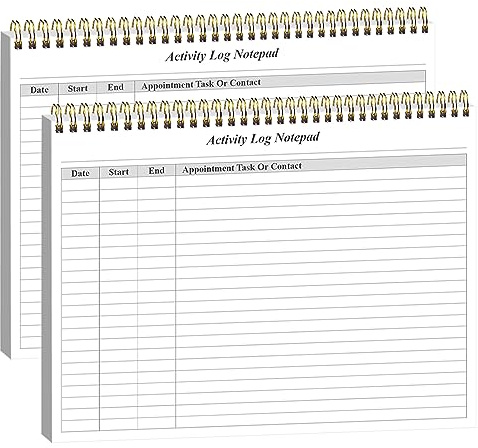 (2-Pack) Activity Log Notepad - Spiral Activity Log Book for Business Work, Undated Weekly To Do List Notepad, Organized Time Spending, Appointment or Contact, Total in 104 Sheets, 100gsm Paper, 8.5 x 11