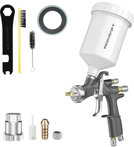 InoKraft D1 LVLP Air Spray Gun Basic Kit, Ease of use, Paint Gun for Cars & House DIY Painting, 1.3mm Nozzle, with Paint Sprayer Accessories