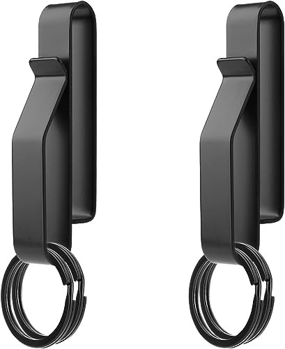 Lot de 2pcs Porte Clé Clip, Porte-Clés Tactique avec 4pcs Anneaux, Mousqueton Ceinture Porte-Clés à Dégagement Rapide en Acier Inoxydable pour Ceinture de Hommes Sécurité (Noir)