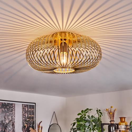 HOFSTEIN Deckenleuchte Oravi, Deckenlampe aus Metall in Messingfarben, Leuchte im Industrial/Retro/Vintage-Design, Lichteffekt durch Gitter-Optik, Ø 40,5 cm, E27, Wohnzimmer, Esszimmer, Schlafzimmer