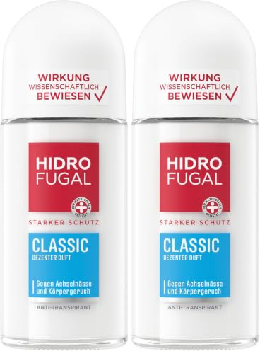 Hidrofugal Classic Roll-on (50 ml), starker Anti-Transpirant Schutz mit dezentem Duft, Deo für zuverlässigen Schutz ohne Ethylalkohol (Packung mit 2)