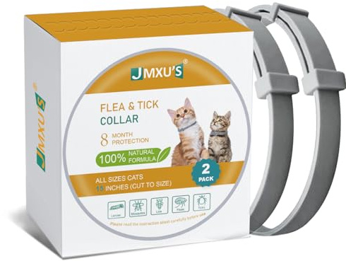 Flea and Tick Collar for Cats &Kitten, Natural Essential Oil Flea and Tick Prevention for Cats, 15 Inch, 8 Month Protection, 2 Pack