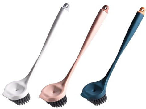PartyKindom 3pcs Long Handled Dish Washing Brush Dish Sponge Handle Pot and Brush Non Scratch Pan Scrubbers Easy to Use Hanging Storage Home Cleaning Tool Random Color