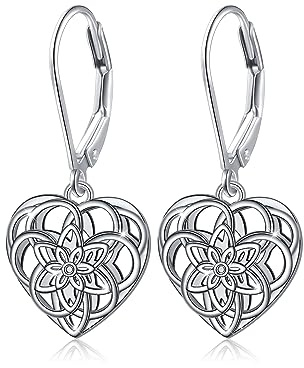 HOOHWE sterlingsilver filigran örhängen för kvinnor dinglande örhängen med keltisk lotusblomma för kvinnor och flickor, Silver, Ingen ädelsten