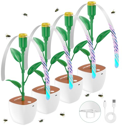 Fly Fans for Tables 4PCS, JUTIMER Fly Repellent Fan Outdoor and Indoor Keep Flies Away, USB or 2AA Powered, Holographic Removable Blades, DIY Fly Swatter Fan for Outside, BBQ, Restaurants, Picnic